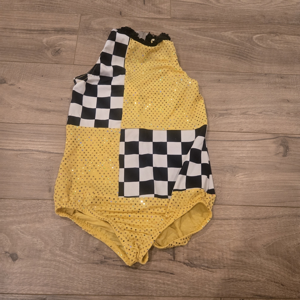 🚕 A Wish Come True "Big Yellow Taxi" Sequin Dance Leotard 🚕 Size 5-7